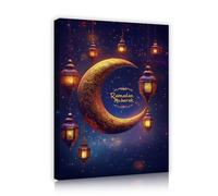 TOANGWALL Ramadan Mubarak Toile murale lanternes de lune dorée ciel étoilé calligraphie élégante affiches murales peintures imprimées pour la décoration de la buanderie 65x80cm