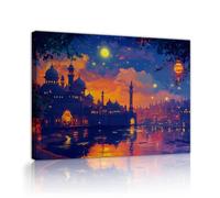 TOANGWALL Rêveur nocturne Art mural Lumière de lune Reflet de l’eau Silhouettes architecturales orientales Affiches murales Peintures de peinture pour la décoration de la chambre 80x95cm
