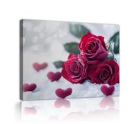 TOANGWALL Roses rouges romantiques Toile Art mural Fresque Scène d’hiver Cœurs Design Estampes d’œuvres de Saint-Valentin Affiches encadrées Peinture pour la décoration du bureau à domicile 65x80cm