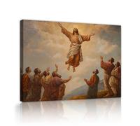 TOANGWALL Sacred Ascension Toile Art mural Divine Miracle Style Peinture à l’huile Figure sacrée dans les nuages Fresque religieuse vintage pour la décoration du salon 80x95cm