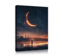 TOANGWALL Silhouette de femme priant Toile Art mural Lune dans un ciel étoilé Fresques de nuit du Ramadan Affiches de peinture pour la décoration du salon 70x85cm