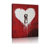 TOANGWALL Silhouette moderne de couple abstrait Art Toile Art Art mural Affiche graffiti en cœur rouge Fresque murale pour chambre Salon Décoration hôtelière 65x80cm