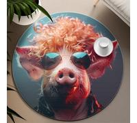 TOANGWALL Style de Mode Tapis Rond Cochon Mignon avec Lunettes de Soleil Tapis Lavable antidérapant pour Salon Chambre à Coucher Buanderie Décor Tapis de Sol 120cm