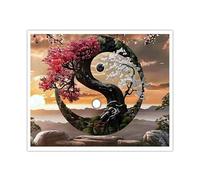 TOANGWALL Style japonais impression sur toile art mural Tai Chi Yin Yang quatre saisons arbre de fleurs motif affiche peinture image pour couloir décor 40x50cm sans cadre