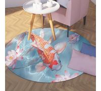 TOANGWALL Tapis 100cm Rond esthétique Japonais carpette circulaires Lotus Rose Poisson Koi Machine à Eau d étang Oriental Grande Descente de lit Lavable antidérapant Fantasy et pour Le la