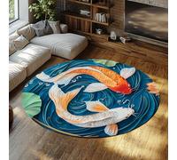TOANGWALL Tapis 100cm Rond Style Relief carpette dérapants antidérapants en Forme de Poisson Koi Descente lit circulaires sculptés Spirale Abstraite Motif ondulations d Eau Pliable Grand à pour