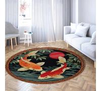 TOANGWALL Tapis 110cm Rond en Forme de Poisson Koi Japonais s antidérapant à la Machine Laver carpette Bureau Domicile Descente lit circulaires Style Broderie Rouge au Soleil Ronds pliants et