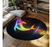 TOANGWALL Tapis 120cm circulaires en Forme de Baleine Arc Ciel carpette Rond antidérapant Chambre bébé Descente lit Lavable Fin Pliable Artiste Moderne coloré d Animaux Sol Salle Jeux à