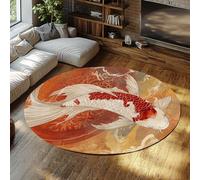 TOANGWALL Tapis 70cm Rond Traditionnel carpette circulaires antidérapants Descente de lit Vintage Feng Shui Oriental Pliable Grand et Fin à Poil Bas pour véranda Salle Manger Studio Salon