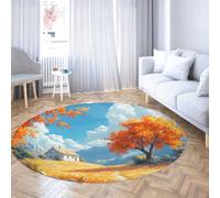 TOANGWALL Tapis Autumn Landscape Mountain Cabin 150cm Grande carpette antidérapant Lavable Moquette oranger Cuisine Loge Porche Pliable à Poil Bas Fin