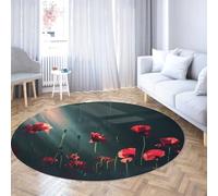 TOANGWALL Tapis Rond d’Art Contemporain 100cm Paysage de Fleurs Rouges Lavable en Machine Antidérapant à Poils Ras Pliable Non muant Jeté Cercle Tapis pour Chambre à Coucher