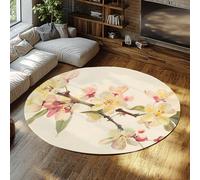 TOANGWALL Tapis Rond de Ferme 180cm Style Chinois Fleur de pêcher imprimé antidérapant pépinière intérieur Lavable Cercle Porte Tapis pour vestiaire Appartement Maison