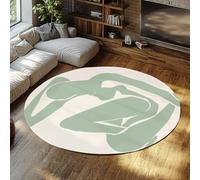 TOANGWALL Tapis Rond de Style Fauve 90cm Vert Sauge Lignes abstraites Femme Lavable Doux à Poils Ras antidérapant intérieur Cercle Tapis pour Couloir Salle de Jeux