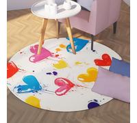 TOANGWALL Tapis Rond de Style Minimaliste 140cm Coloré Graffiti Amour Coeur Cercle Antidérapant Tapis De Porte Lavable Intérieur pour Vestiaire Appartement Maison