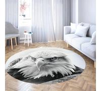 TOANGWALL Tapis Rond en Photographie Noir et Blanc 180cm Tapis Circulaire léger Lavable en Plein Plan Bald Eagle en Gros Plan pour Appartement dans Un Vestibule.