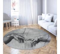 TOANGWALL Tapis Rond fresque Renaissance 120cm Grande carpette Pliable à Poil Bas Fin Pierre craquelée Empreinte Salon Chambre Salle de Jeux antidérapant Lavable