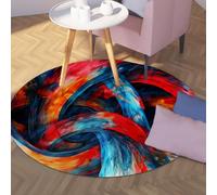 TOANGWALL Tapis Rond Lavable Abstrait 170cm Coup de Pinceau coloré Impression de Ligne antidérapant à Poils Ras Tapis de Cercle de Sol intérieur pour Chambre Salon