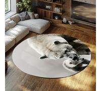 TOANGWALL Tapis Rond Lavable d’Art Unique 120cm décor à Motif de mère et de Petit Ours Polaires Tapis antidérapant Grand Cercle pour Salle d’étude Salle à Manger Balcon