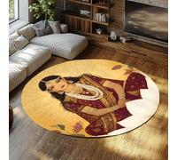 TOANGWALL Tapis Rond Lavable de Style rétro 90cm Femme Indienne Portrait Motif Salon Sol intérieur antidérapant Tapis à Poils Ras pour Salle à Manger d’entrée