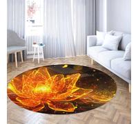 TOANGWALL Tapis Rond Lavable de Style rêveur 180cm Blooming Burning Lotus Motif antidérapant à Poils Ras Tapis de Cercle de Sol intérieur pour Chambre à Coucher Salon