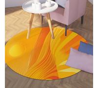 TOANGWALL Tapis Rond Lavable dégradé Orange 120cm Lignes abstraites Montagnes Soleil Paysage Tapis antidérapant Tapis de Sol d’intérieur à Poils Ras pour l’entrée