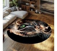 TOANGWALL Tapis Rond Lavable Jungle Theme 150cm Motif léopard Green Eyes Moquette Cercle intérieure à Poil Bas antidérapant pour Cuisine Chambre Salon Salle à Manger
