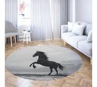 TOANGWALL Tapis Rond Realistic Wildlife 240cm Paillasson de Porte Circulaire antidérapant à Motif Cheval Noir sautant pour Appartement de Vestige et Bureau à Domicile