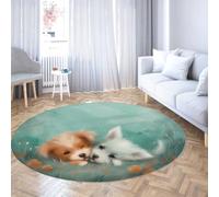 TOANGWALL Tapis Rond Style Aquarelle 100cm Chiens Qui s’enlacent Motif Mignon de Chiot Moquette antidérapante Lavable pour Salon Chambre Porche dortoir