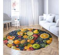 TOANGWALL Tapis Ronds 3D aux Fruits mélangés 100cm Tapis Circulaire Orange Kiwi Tapis de Sol léger à Poil Faible résistant aux Taches pour la Cuisine et la Salle à Manger