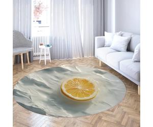 TOANGWALL Tapis Ronds 3D Creative Lemon 180cm Tapis Blanc à tranches circulaires résistant aux Taches Moquette légère Lavable à Poil Bas pour kitchenette Salon