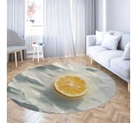 TOANGWALL Tapis Ronds 3D Creative Lemon 90cm Tapis Blanc à tranches circulaires résistant aux Taches Moquette légère Lavable à Poil Bas pour kitchenette Salon