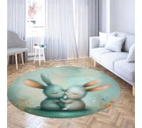 TOANGWALL Tapis Ronds à thème Douillet 200cm Lapins Qui s’enlacent Animaux Mignons Moquette antidérapante Lavable à Poil Bas pour la Salle de Classe Décoration de la Maternelle des Tout-Petits