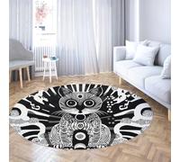 TOANGWALL Tapis Ronds Abstract Line Pop Art 100cm Illustration de Chat aux Grands Yeux imprimée antidérapante Lavable Douce et Douce à Poil Bas pour l’entrée du Bureau à Domicile