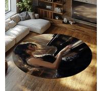 TOANGWALL Tapis Ronds Classiques 100cm Fille pianiste à Motif Robe Noire Tapis Circulaire Fin Pliable antidérapant pour Salon Chambre Studio Tapis à décors