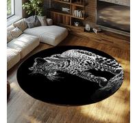 TOANGWALL Tapis Ronds d’Animaux Sauvages 160cm Portrait de léopard de Style Noir et Blanc Tapis antidérapant à Poils Bas et Fin Lavable pour la crèche des Tout-Petits en Classe