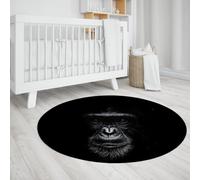 TOANGWALL Tapis Ronds d’Animaux Style Noir et Blanc 130cm Black Gorilla Head Gros Plan Tapis Fin Lavable et antidérapant pour la décoration de la Maternelle des Tout-Petits en Classe