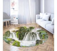 TOANGWALL Tapis Ronds d’Art Contemporain 100cm Cascade de Montagne et Paysage Tapis Circulaire antidérapant Lavable à Poils Ras pour Le Salon du Bureau à Domicile