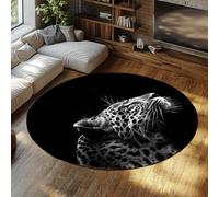 TOANGWALL Tapis Ronds de Gros Plan pour Animaux Sauvages 120cm Tapis Fin à Poil Bas Lavable à Motif léopard de Style Noir et Blanc pour la Maternelle en Classe