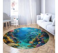 TOANGWALL Tapis Ronds de Poisson Corail coloré pour Chambre d’Enfant Monde sous-Marin Tapis Circulaire Lavable en Machine pour Le Sol de la Salle à Manger antidérapant 140cm