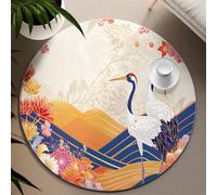 TOANGWALL Tapis Ronds de Style Dessin animé 130cm Bonne Chance Grue Fleurs colorées Tapis Circulaire antidérapant Lavable Doux à Poils Ras pour l’entrée du Bureau à Domicile