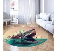 TOANGWALL Tapis Ronds de Style Horreur et Grotesque 90cm Shark Island on The Sea Tapis Circulaire antidérapant Lavable Doux à Poils Ras pour l’entrée du Bureau à Domicile