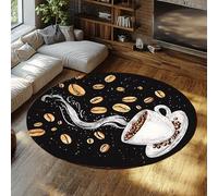 TOANGWALL Tapis Ronds Modernes pour café 200cm Tapis Circulaire Noir Grains résistants aux Taches aux Feuilles léger à Poil Bas Tapis de Sol Lavable pour Cuisine et Salle à Manger