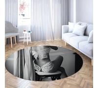 TOANGWALL Tapis Ronds Noir et Blanc 70cm Portrait d’Une Femme Décor d’intérieur antidérapant Lavable Tapis Circulaire Doux à Poils Ras pour l’entrée du Bureau à Domicile