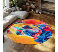 TOANGWALL Tapis Ronds Pop Art 160cm Tapis Circulaire dérapant antidérapant à la Machine à Motif de Bouledogue français coloré Lavable à la Machine pour Salon de Salle d’Animaux.