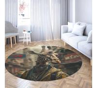 TOANGWALL Tapis Ronds rétro de Style Street 150cm Motif Cool Giraffe Warrior Tapis Fin Lavable antidérapant pour la Salle de Classe décorative de la Maternelle des Tout-Petits
