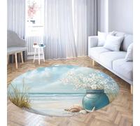 TOANGWALL Tapis Ronds Tropical Sky Wave 150cm Tapis Circulaire Fleur Blanche résistante aux Taches Poil Bas Tapis de Sol léger Lavable pour Bureau de Chevet