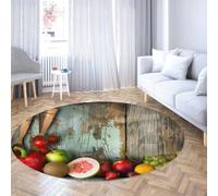 TOANGWALL Tapis Ronds Vintage en Bois de Fruits 130cm Tapis Cercle de Raisin goyave résistant aux Taches Poil Faible Tapis de Sol léger Lavable pour Cuisine et Salle à Manger