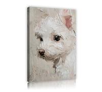 TOANGWALL Toile blanche de chiot Art mural Portrait impressionniste de chien Portraits modernes d’animaux Imprimés d’œuvres d’art pour salon Chambre décoration 50x75cm