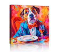 TOANGWALL Toile colorée de chien Fresque Pop Art Costume graffiti Tableau encadré par nœud papillon Animal moderne Affiche murale pour salle à manger Décoration de pub 90x90cm