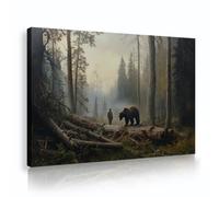 TOANGWALL Toile d’ours de la forêt Art mural Nature nordique Paysage nature Paysage forestier Fresque Faune sauvage Peintures rustiques Affiches d’œuvres pour la décoration du café 75x115cm